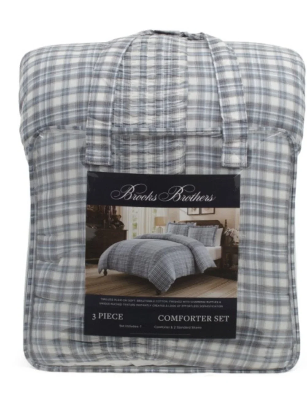 Brooks Brothers Gray Plaid 3-Piece Comforter Set